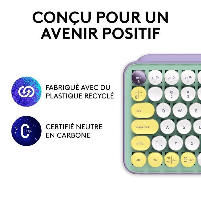 Clavier Sans Fil Logitech POP Keys Mécanique avec Touches Emoji Personnalisables, Bluetooth ou USB, Design Compact Durable - Menth LOGITECH