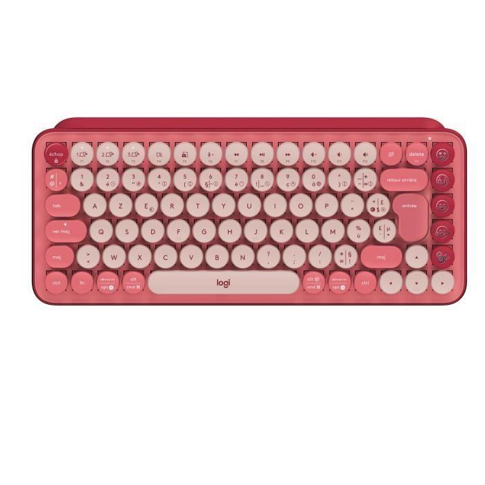 Clavier Sans Fil Logitech POP Keys Mécanique avec Touches Emoji Personnalisables, Bluetooth ou USB, Design Compact Durable - Rose LOGITECH