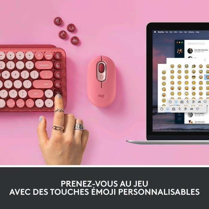 Clavier Sans Fil Logitech POP Keys Mécanique avec Touches Emoji Personnalisables, Bluetooth ou USB, Design Compact Durable - Rose LOGITECH