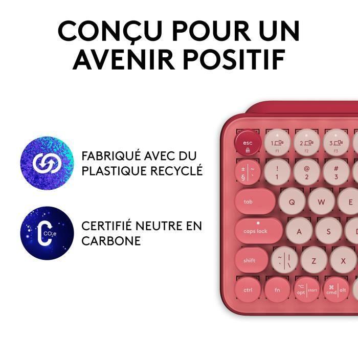 Clavier Sans Fil Logitech POP Keys Mécanique avec Touches Emoji Personnalisables, Bluetooth ou USB, Design Compact Durable - Rose LOGITECH