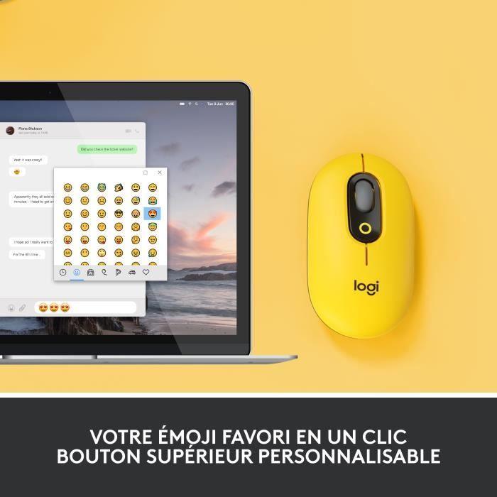 Souris Sans Fil Logitech POP Mouse avec Emojis Personnalisables, Bluetooth, USB, Multidispositifs - Jaune LOGITECH