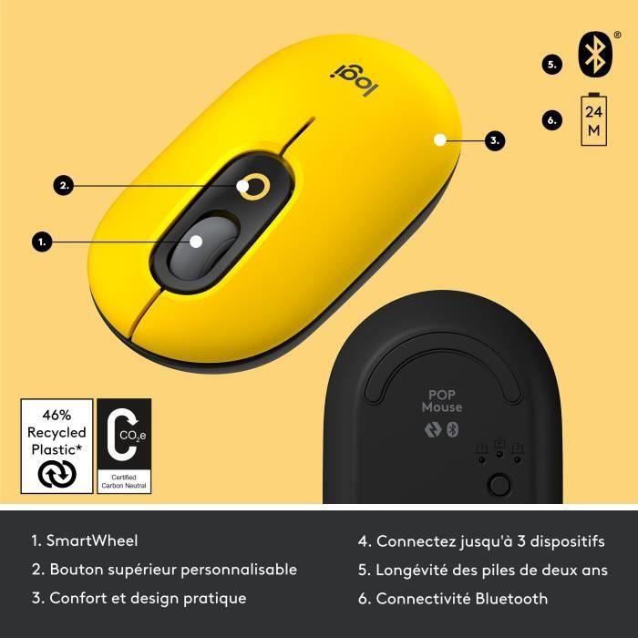 Souris Sans Fil Logitech POP Mouse avec Emojis Personnalisables, Bluetooth, USB, Multidispositifs - Jaune LOGITECH