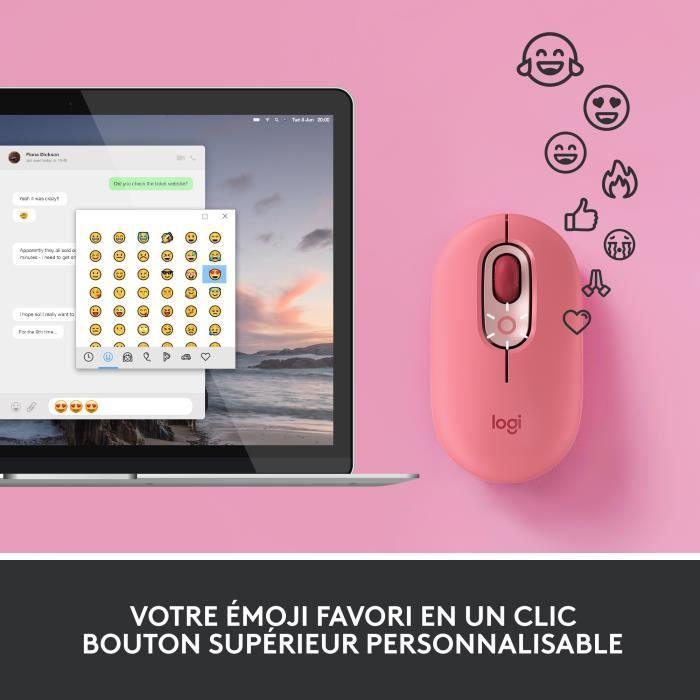 Souris Sans Fil Logitech POP Mouse avec Emojis Personnalisables, Bluetooth, USB, Multidispositifs - Rose LOGITECH