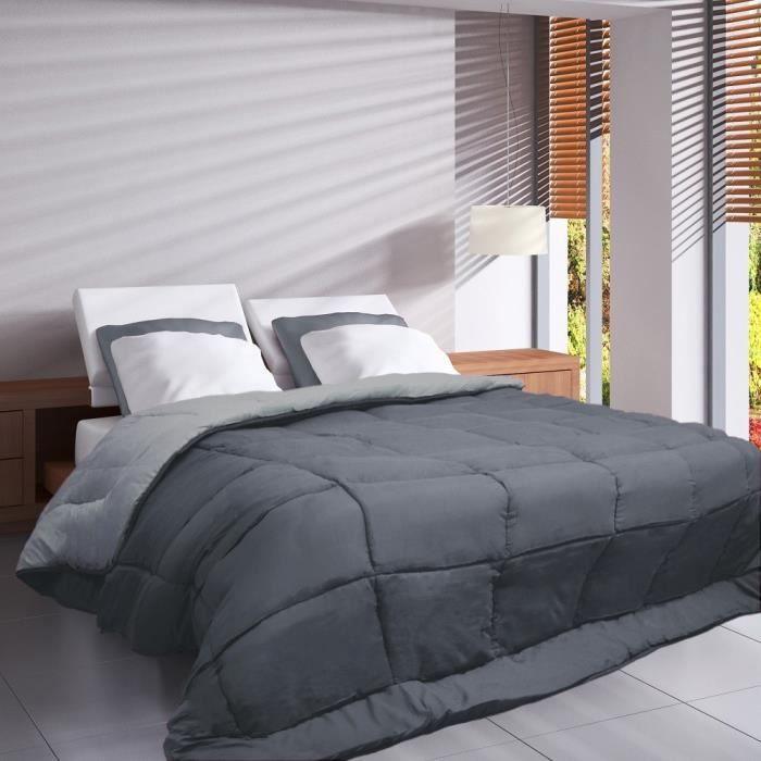 HUDSON Couette légere Microfibre 200g/m² 140x200cm Gris & Argent TOISON D'OR