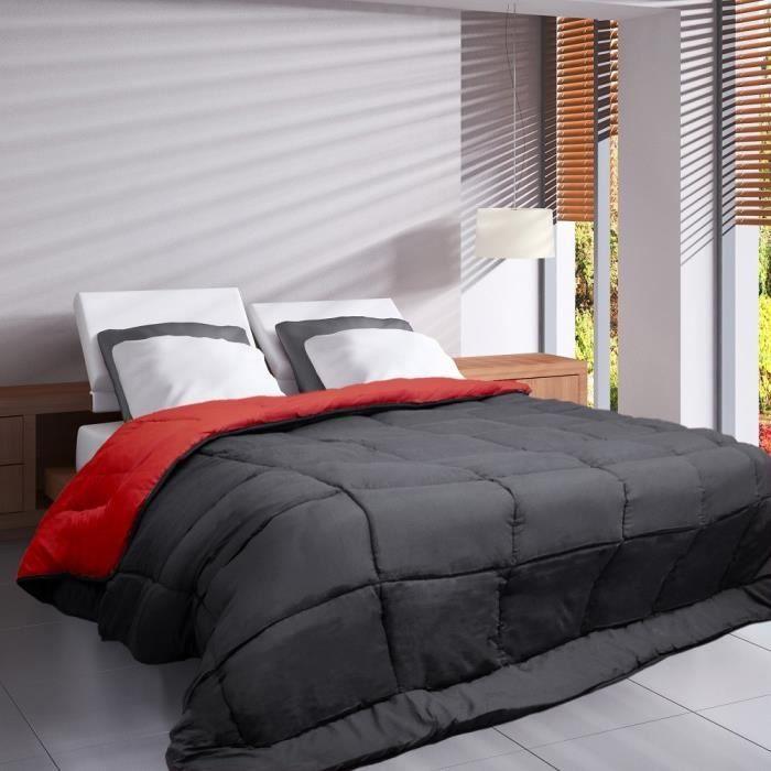 HUDSON Couette légere Microfibre 200g/m² 140x200cm Gris & Rouge TOISON D'OR