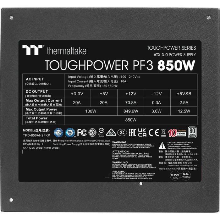 THERMALTAKE - Toughpower 850W PF3 - Alimentation PC - 850W - 80+ Platinium THERMALTAKE