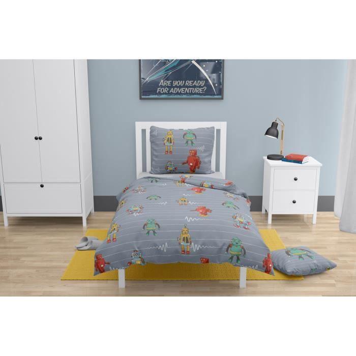 Parure de couette ROUPILLON Vintage Toys - 2 Pcs - 140 x 200 - 100% Coton - Dark Grey ROUPILLON