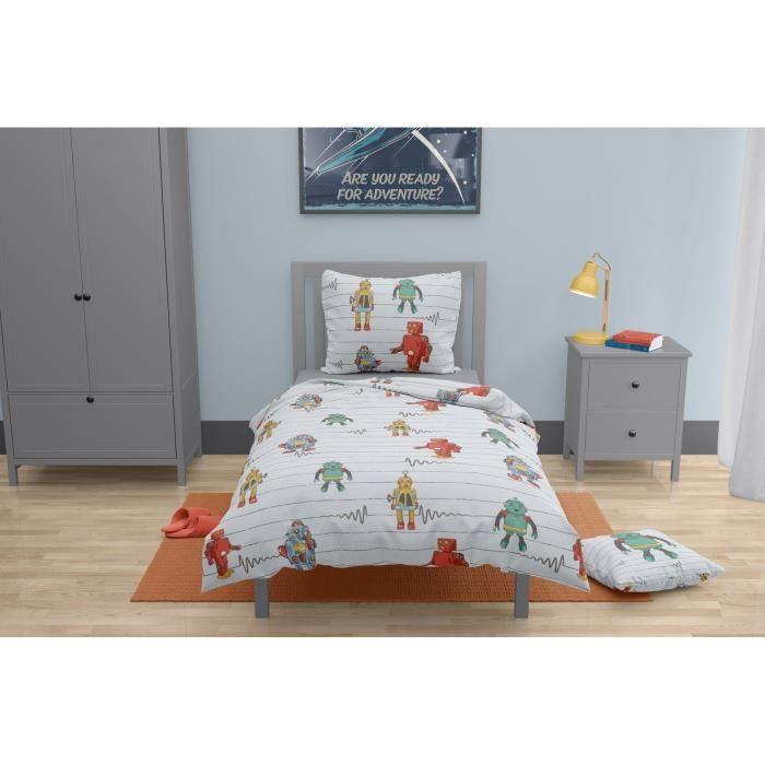 Parure de couette ROUPILLON Vintage Toys - 2 Pcs - 140 x 200 - 100% Coton - Light Grey ROUPILLON