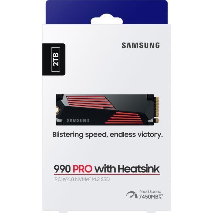 SAMSUNG - 990 PRO - Disque SSD Interne - 2 To - Avec dissipateur - PCIe 4.0 - NVMe 2.0 - M2 - Compatible PS5 (MZ-V9P2T0GW) SAMSUNG