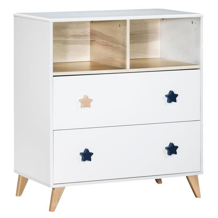 Chambre bébé duo OSLO - Lit 120x60 + Commode a langer 2 tiroirs étoiles - SAUTHON SAUTHON