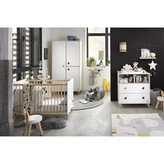 Chambre bébé trio MONTANA - Lit 120x60 + Commode a langer 2 tiroirs + armoire 2 portes - décor chene doré - SAUTHON SAUTHON