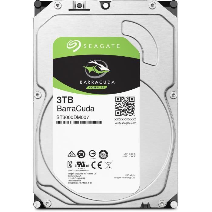 SEAGATE - Disque dur Interne - BarraCuda - 3To - 5 400 tr/min - 3.5 SEAGATE