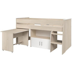 Lit combiné enfant Parisot ZOLA 90x200 cm - 2 portes - Avec bureau - Décor acacia clair et blanc PARISOT