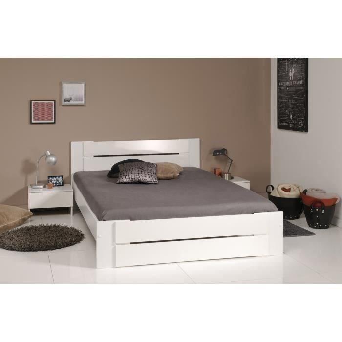 PARISOT Lit adulte - Contemporain - Décor blanc et blanc brillant - l 140 x L 190 cm - EDEN PARISOT