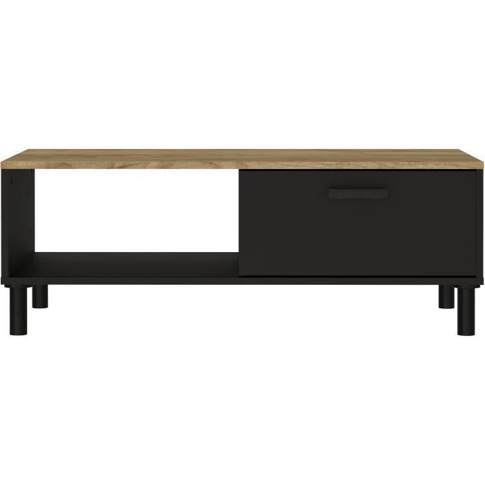 Ensemble Meuble TV+Table basse OXFORD - Style industriel - Mélaminé chene noir - Table Basse: L110xP55xH40 - Meuble Tv: AUCUNE