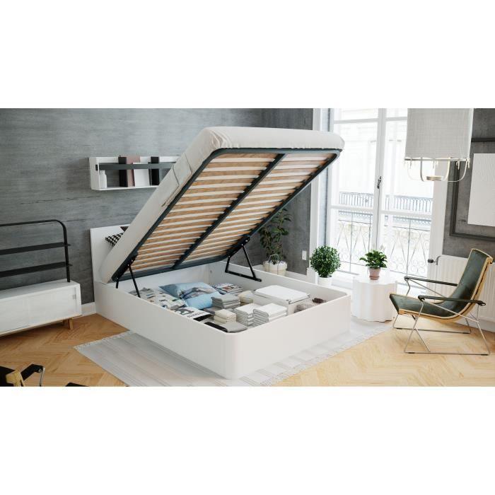 Izan Lit coffre adulte - 160x200 cm - Mélaminé Blanc - Sommier inclus AUCUNE