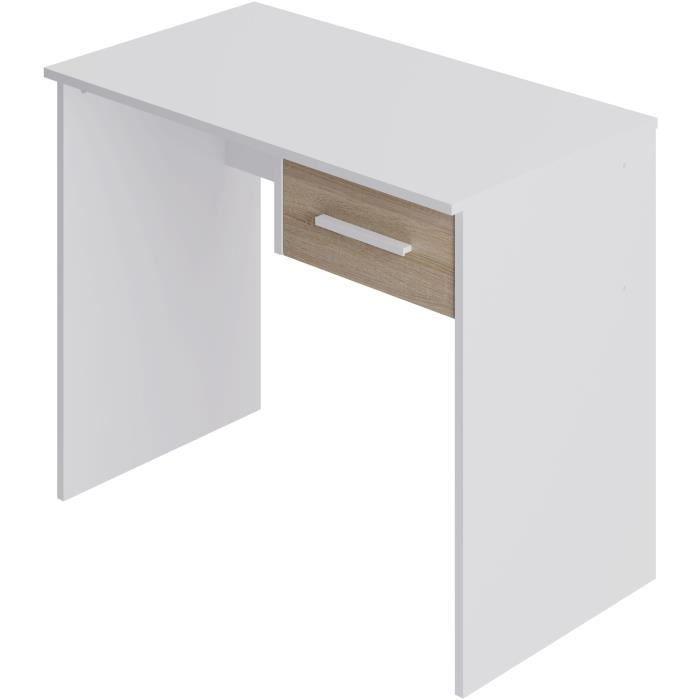 Bureau Petit Tiroir - Décor blanc et chene -  L 90 x P 50 x H 74 cm AUCUNE