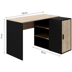 Bureau Indus - Décor chene et noir - 1 Porte + 3 étageres - Grande capacité de rangement - L120 x P 90 x H 76 cm AUCUNE