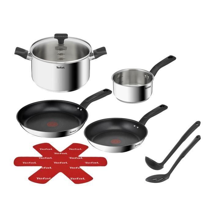 TEFAL Delicious Batterie cuisine 8 p, Poeles 24/28 cm, Casserole 16 cm, Faitout 24 cm + Couvercle verre, Induction B818S804 TEFAL