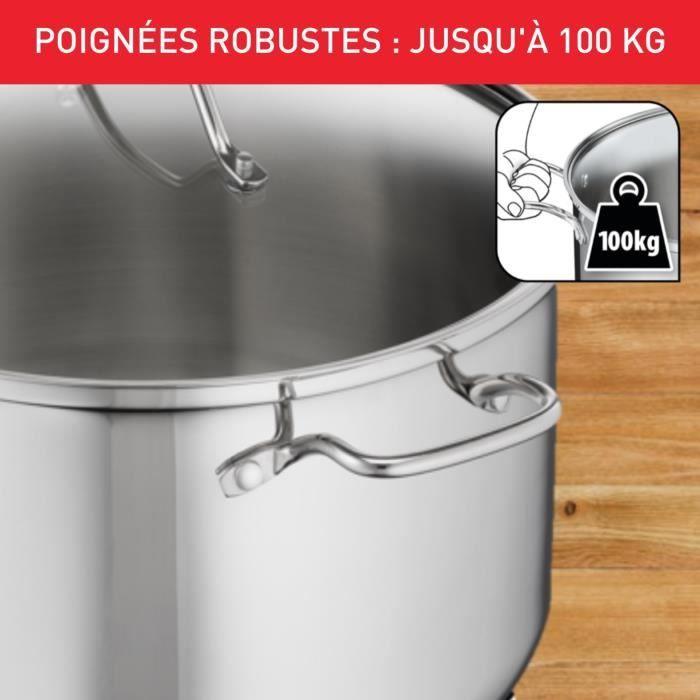 TEFAL Intuition XL Marmite 28 cm inox + couvercle verre, Capacité 8 L, Induction, Acier inoxydable 18/10, Poignées robustes B8646404 TEFAL