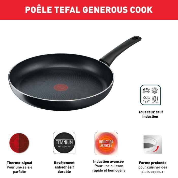 TEFAL Generous Cook Batterie de cuisine 6 p, Casserole, Poele, Sauteuse + couv, Induction, Antiadhésif, Fabriqué en France C2789602 TEFAL