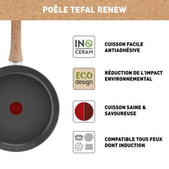 TEFAL Renew Poele 24 cm, Induction, Revetement antiadhésif céramique, Eco-conçue, Fabriqué en France C4250413 TEFAL