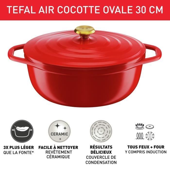 TEFAL Air cocotte légere ovale 30x23 cm, fonte d'aluminium rouge, tous feux dont induction E2548904 TEFAL