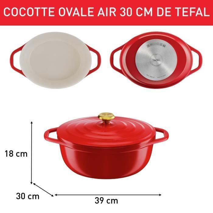 TEFAL Air cocotte légere ovale 30x23 cm, fonte d'aluminium rouge, tous feux dont induction E2548904 TEFAL