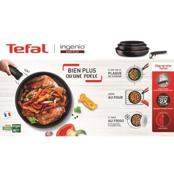 TEFAL L1507702 Ingenio Easy Plus Wok 26 cm, poignée non incluse, antiadhésif, fabriqué en France, tous feux sauf induction TEFAL