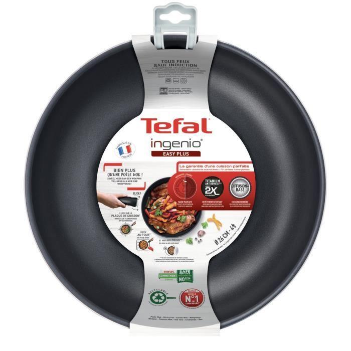 TEFAL L1507702 Ingenio Easy Plus Wok 26 cm, poignée non incluse, antiadhésif, fabriqué en France, tous feux sauf induction TEFAL