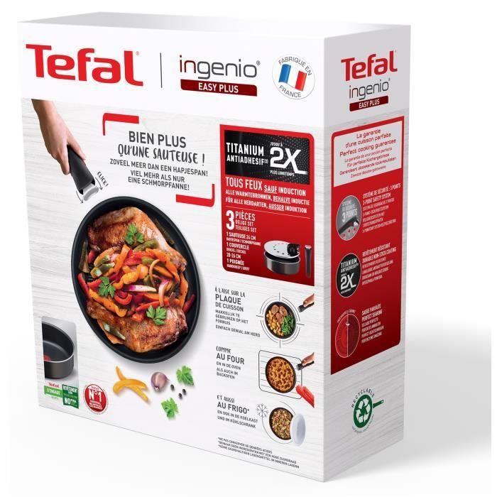 TEFAL INGENIO L1509002 Lot de 3 pieces, Sauteuse 24 cm + Couvercle + Poignée, Pas d'induction, Antiadhésif, Fabriqué en France TEFAL