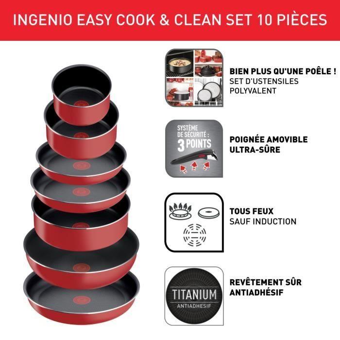 TEFAL INGENIO Easy Cook & Clean Lot 10 pieces, Poele, Casserole, Non induction, Revetement antiadhésif, Fabriqué en France L1529402 TEFAL