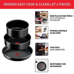 TEFAL INGENIO Easy Cook & Clean Lot 4 pieces, Poele, Casserole, Non induction, Revetement antiadhésif, Fabriqué en France L1539302 TEFAL