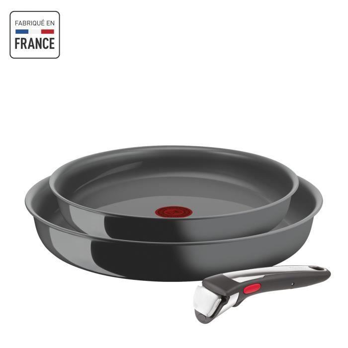 TEFAL INGENIO Renew Lot de 2 poeles + poignée, Induction, Céramique antiadhésive, Lave-vaisselle, Fabriqué en France L2619102 TEFAL