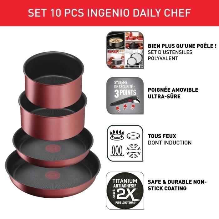 TEFAL INGENIO Daily Chef Batterie de cuisine 10 p, Induction, Revetement antiadhésif, Poeles casseroles, Fabriqué en France L3989402 TEFAL