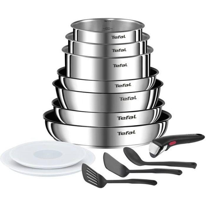 TEFAL INGENIO Batterie de cuisine 13 pcs, Induction, Acier inoxydable, Revetement antiadhésif durable, Emotion On L897DS04 TEFAL