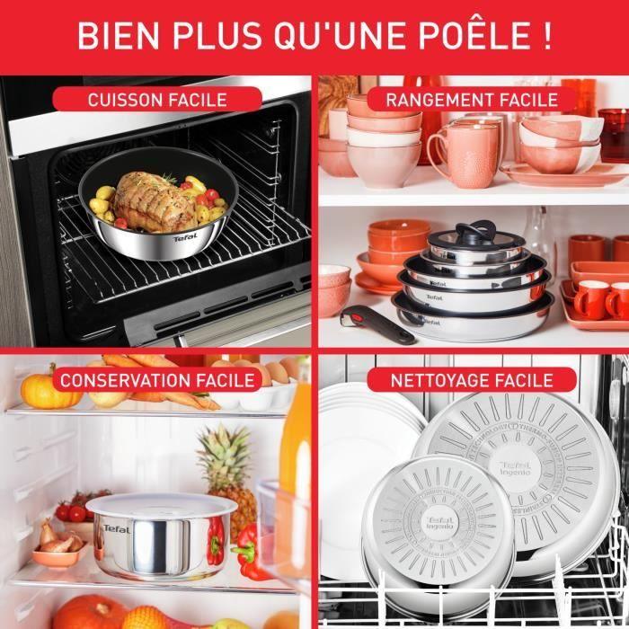 TEFAL INGENIO Lot de 4 pieces, Poeles 22/24/28 cm + poignée amovible, Acier inoxydable, Revetement antiadhésif, Emotion L897S404 TEFAL