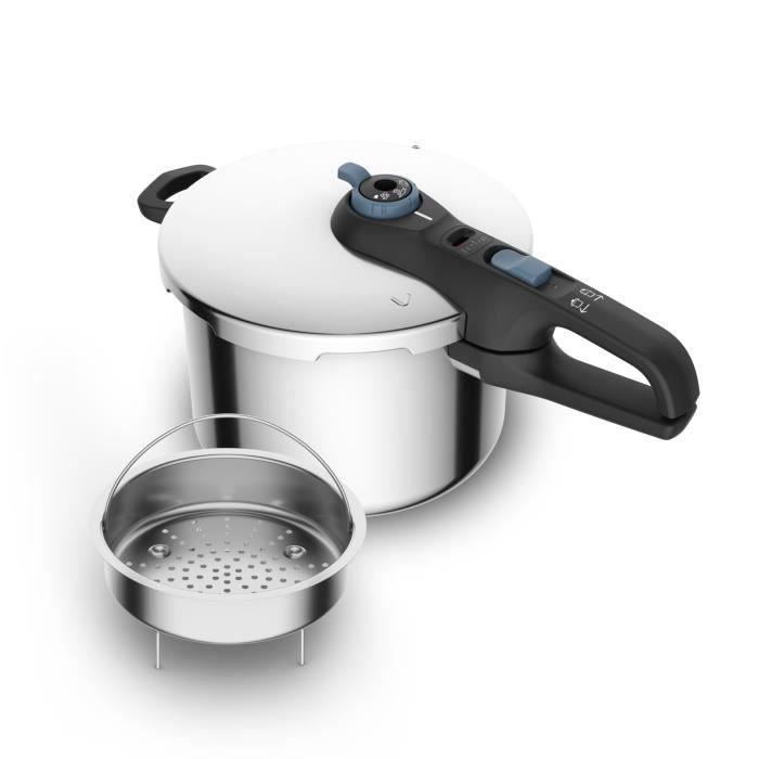 TEFAL Cocotte-minute inox, Autocuiseur 6 L, Induction, Programmes légumes et viande, 5 points de sécurité, Secure Trendy P2580700 TEFAL