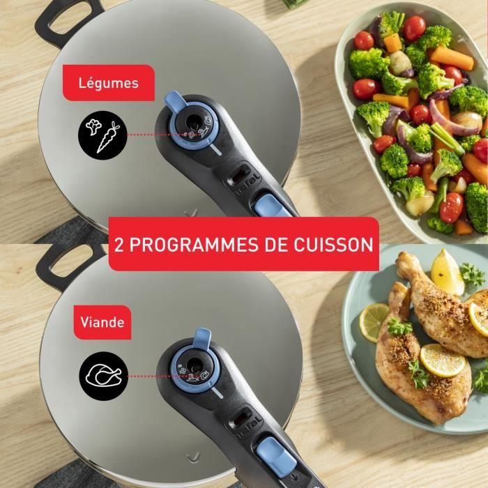 TEFAL Cocotte-minute inox, Autocuiseur 6 L, Induction, Programmes légumes et viande, 5 points de sécurité, Secure Trendy P2580700 TEFAL