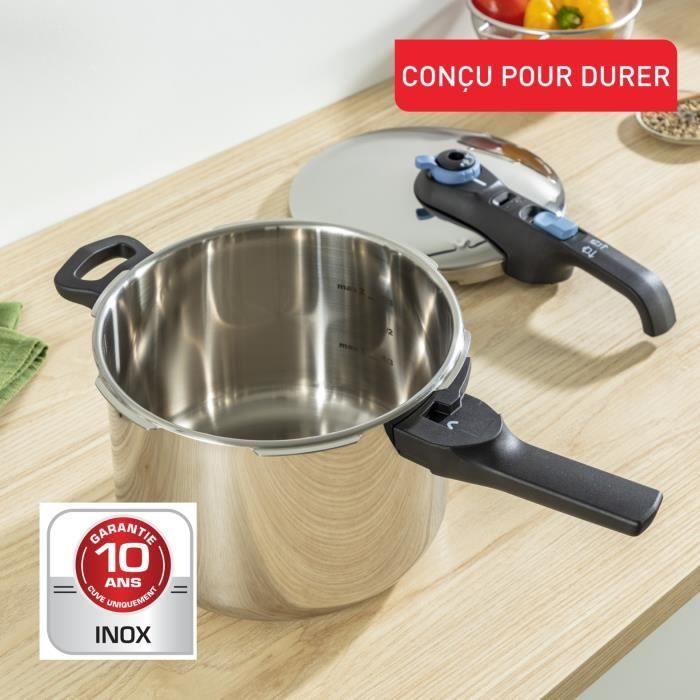 TEFAL Cocotte-minute inox, Autocuiseur 6 L, Induction, Programmes légumes et viande, 5 points de sécurité, Secure Trendy P2580700 TEFAL