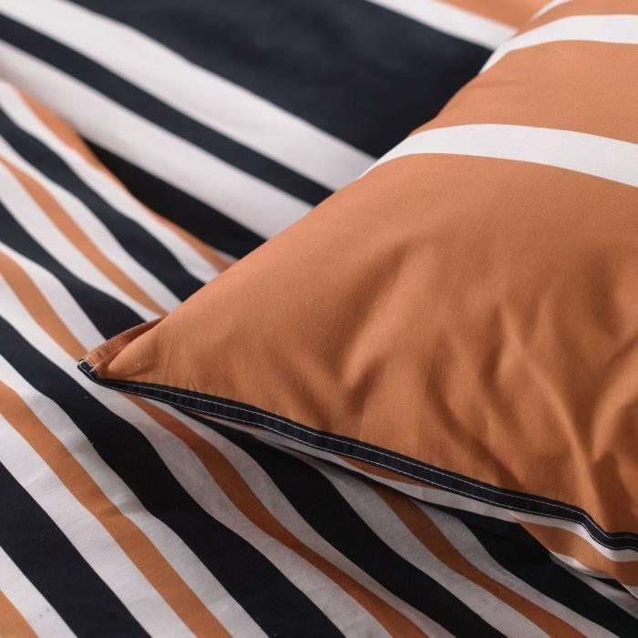 Parure de lit 2 personnes -TODAY - 240x220 cm - 100% Coton - Orange, Noir et Blanc TODAY