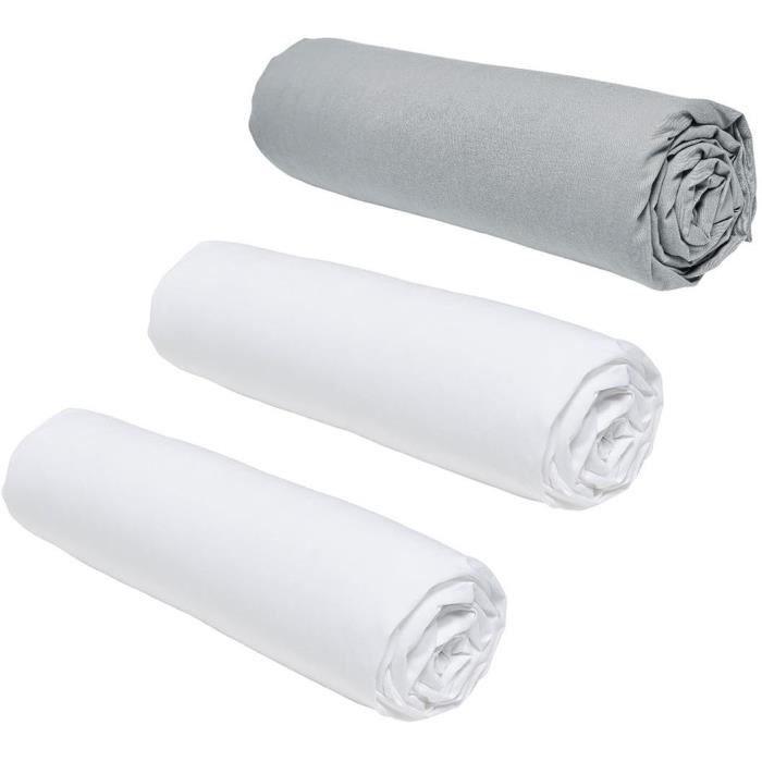 Lot de 3 draps housses TODAY Essential - 140 x 190 cm - 2 personnes - 100% Coton - Craie/ Acier TODAY