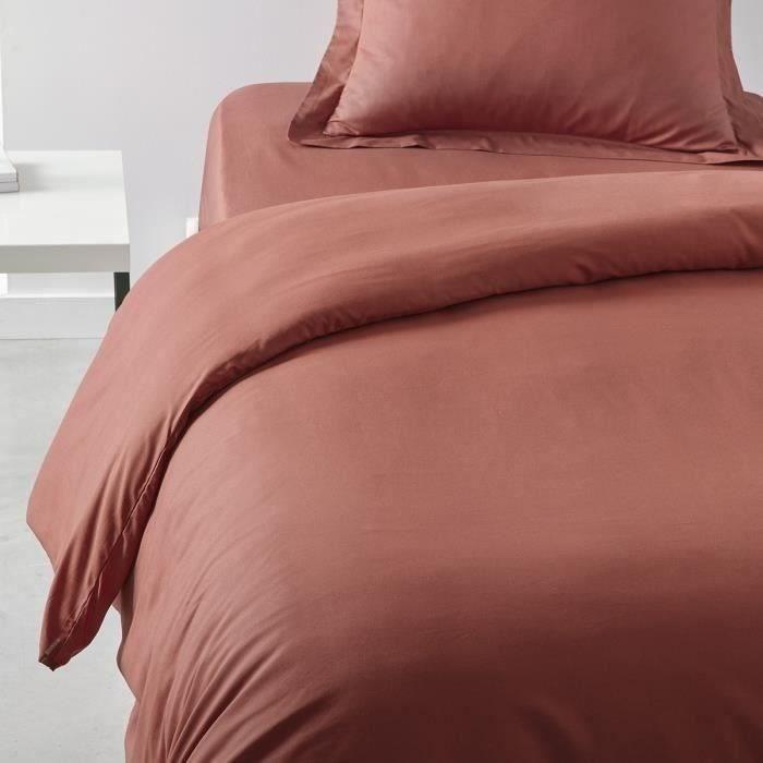 Housse de couette TODAY Essential - 140 x 200 cm - 1 personne - 100% Coton uni - Terracotta TODAY