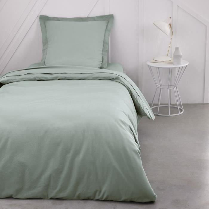 Housse de couette TODAY Essential - 140 x 200 cm - 1 personne - 100% Coton uni - Celadon TODAY