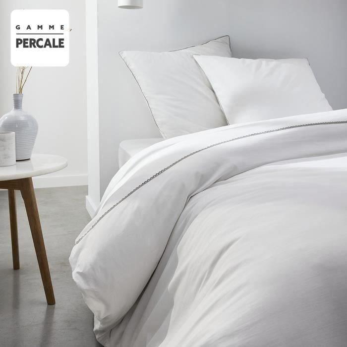 Parrure de lit TODAY Prestige - 240 x 260 cm - 2 personnes - 100% Percale Finition dentelle - Craie TODAY