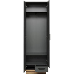 Armoire de chambre SYNNAX - 2 Portes + 1 tiroir - Décor gris anthracite et chene miel - L65 x P40 x H198 cm - TRENDTEAM TRENDTEAM