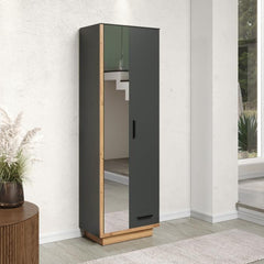 Armoire de chambre SYNNAX - 2 Portes + 1 tiroir - Décor gris anthracite et chene miel - L65 x P40 x H198 cm - TRENDTEAM TRENDTEAM