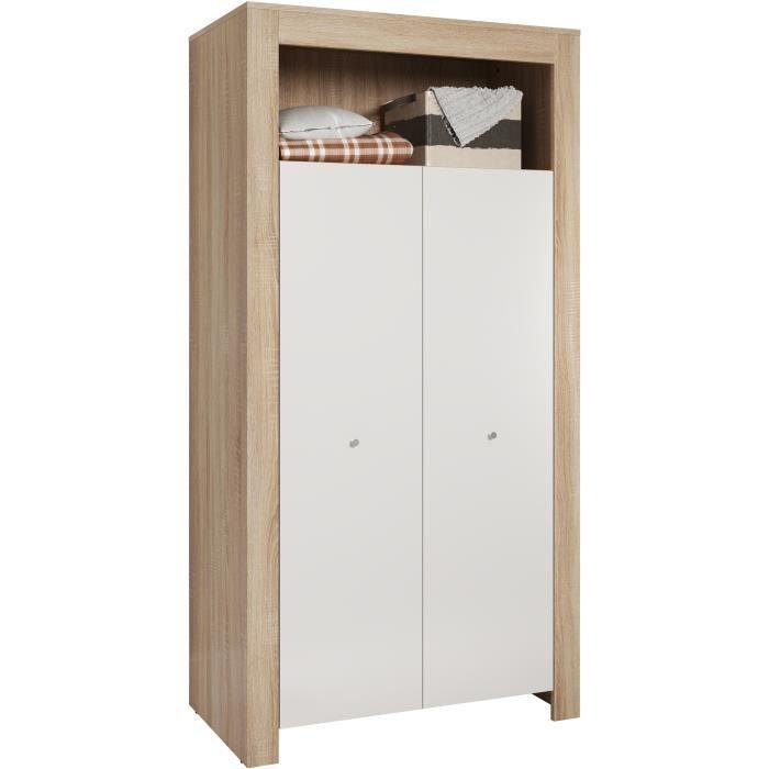 Chambre bébé trio PIA - Lit 70x140 cm + Commode a langer 2 portes + Armoire 2 portes - Décor chene sonoma et blanc mat - TRENDTEAM TRENDTEAM