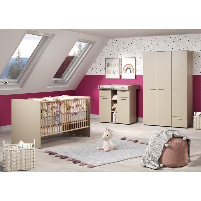 Chambre bébé Trio : Lit 70 x 140 cm + Armoire + Commode a langer CLEVER - Cappuccino - TREND TEAM TRENDTEAM