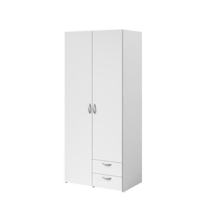 Armoire VARIA - Décor blanc - 2 portes battantes + 2 tiroirs  - L 81 cm x H 185 x P 51 cm - PARISOT PARISOT